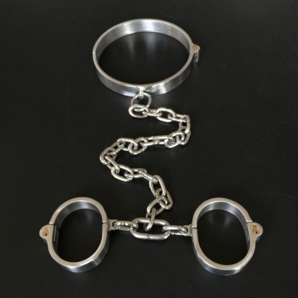 Female Latest Design Bolt Lock Stainless Steel Hand and neck Connecting Handcuffs  Кітті