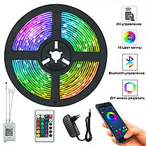 Світлодіодна стрічка SMD 5050 RGB LED 5 м IP65 з bluetooth wifi контролем. підключення 220V, фото 2