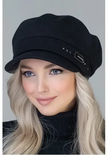Жіноча кашемірова кепка, колір чорний, фото 1