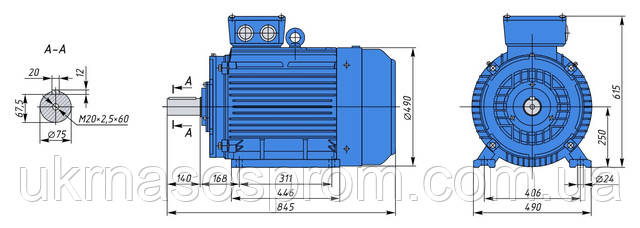 Електродвигун АИР 250 S8 37 кВт, 750 об/хв