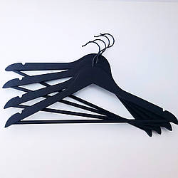 Набір вішалок тремпелів плічок дерев'яних для одягу soft-touch (прогумованих) чорних, 44 см, 3 шт