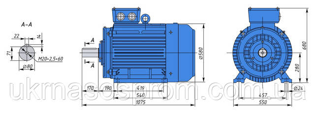 Електродвигун АИР 280 М8 75 кВт, 750 об/хв