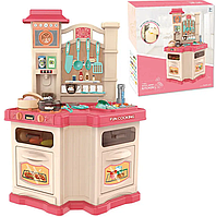 Детская большая интерактивная игрушечная кухня с водой и паром игровая кухня со звуком и светом розовая
