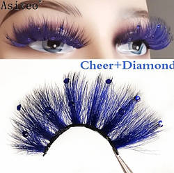 Сині накладні вії зі стразами