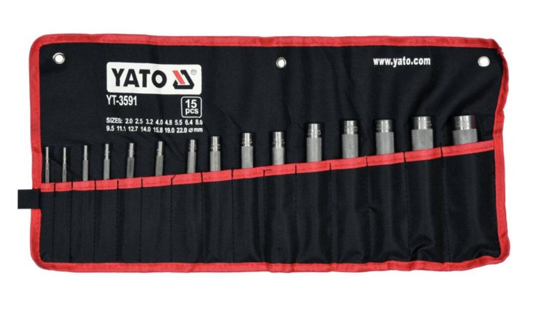 Набір просічок 15 од. 2; 2,5; 3,2; 4; 4,8; 5,5; 6,4; 8; 9,5; 11,1; 12,7; 14; 15,8; 19; 22мм Yato YT-3591