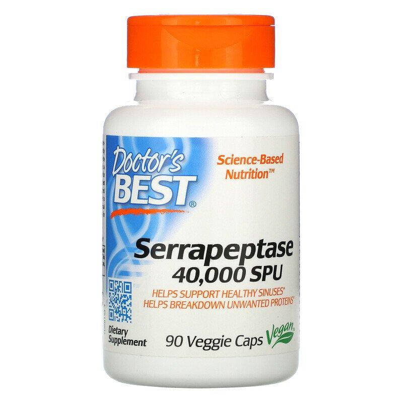 

Doctor's Best, серрапептаза Best, 40 000 SPU, 90 вегетарианских капсул