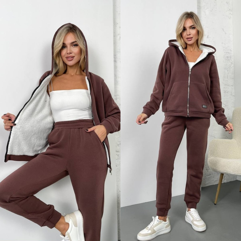 Теплий жіночий повсякденний костюм із капюшоном Розміри: 42-44, 46-48, 50-52, фото 1