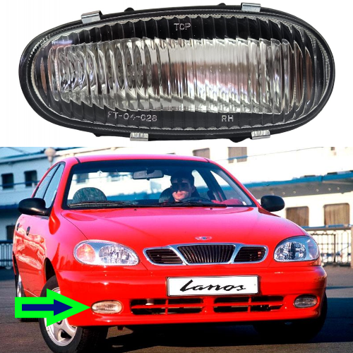 Протитуманна фара права на авто Daewoo Lanos, Sens (чорн.корпус) 1 шт
