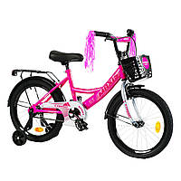 Велосипед для дівчинки з додатковими колесами 6-8 років Corso Maxis 18 дюймів Рожевий із чорним