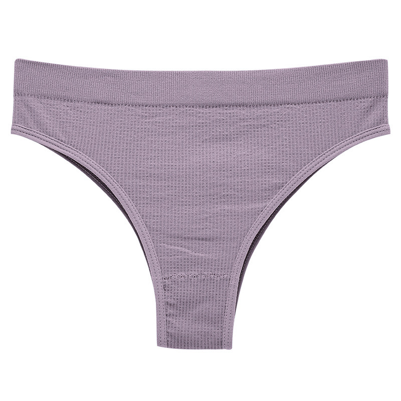 Жіночі безшовні трусики бразиліани Lesko A02# Ліловий M у рубчик 7 шт., фото 1