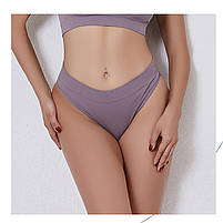Жіночі безшовні трусики бразиліани Lesko A02# Ліловий M у рубчик 7 шт., фото 2