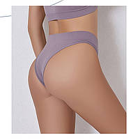 Жіночі безшовні трусики бразиліани Lesko A02# Ліловий M у рубчик 7 шт., фото 3