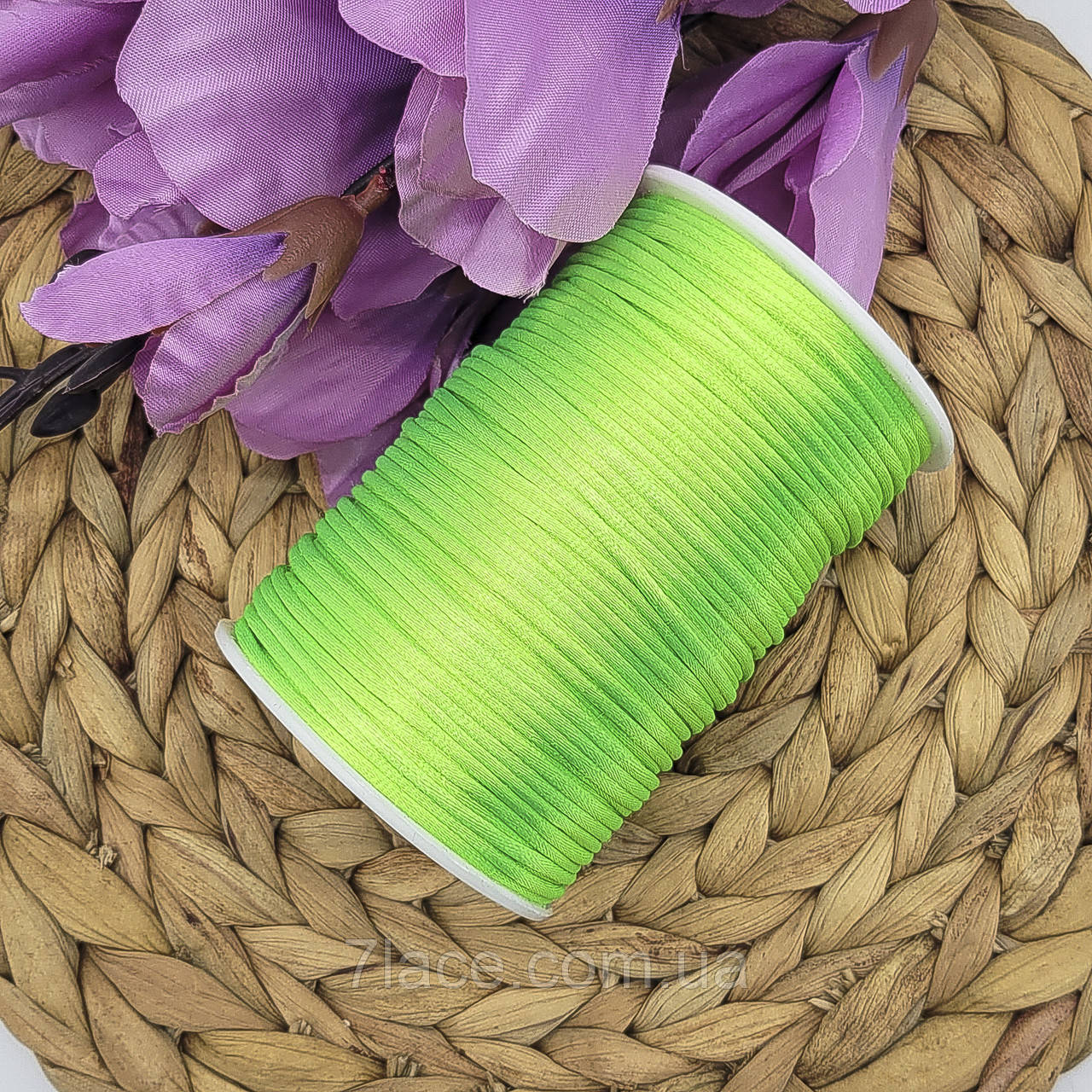 Шнур корсетний (сатиновий, шовковий) / колір САЛАТОВИЙ НЕОН / 2 мм / замовлення від 1 метра, фото 1