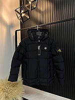 Мужской стильный пуховик Stone Island мужская курточка дутая черного цвета