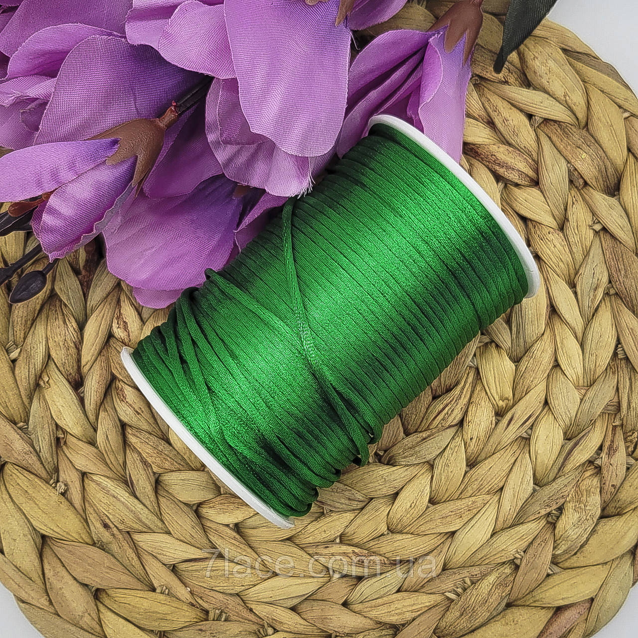 Шнур корсетний (сатиновий, шовковий) / колір ЗЕЛЕНИЙ / 2 мм / замовлення від 1 метра, фото 1