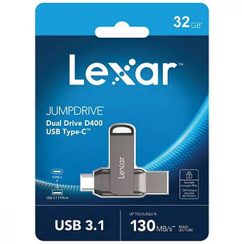 Накопичувач OTG LEXAR 32GB JumpDrive D400 USB to Type-C (USB 3.1)