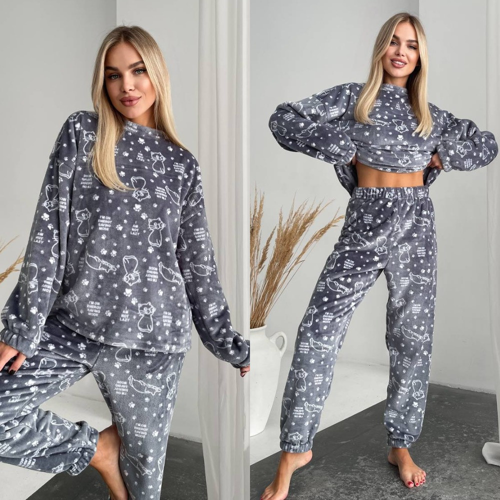 Сіра жіноча піжама кофта та штани Розміри: 42-44, 46-48, 50-52, 54-56, фото 1