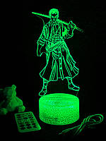 3d лампа Ророноа, подарок для фанатов аниме Ван Пис, светильник или ночник, 7 цветов, 4 режима и пульт