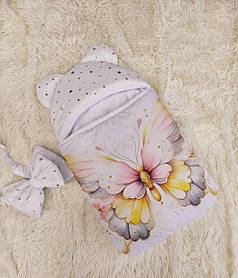 Конверт спальник для новонародженої дівчинки, білий з глітером принт Метелик
