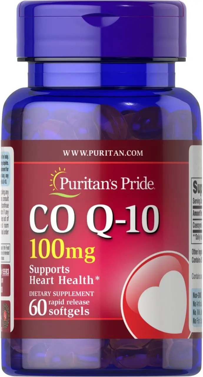 Коензим Q10 100 мг Puritan's Pride Q-SORB Co Q-10 для зміцнення судин серця 60 капсул