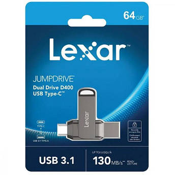 Накопичувач OTG LEXAR 64GB JumpDrive D400 USB to Type-C (USB 3.1)