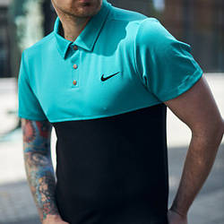 Чоловіча спортивна футболка Nike чорна поло Найк бірюзово-чорний