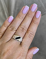 Чоловіче срібне кільце печатка з золотими вставками