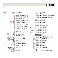 Набір інструментів INTERTOOL ET-8111, 1/2 "& 1/4" 111 од., Cr-V, у кейсі, фото 5