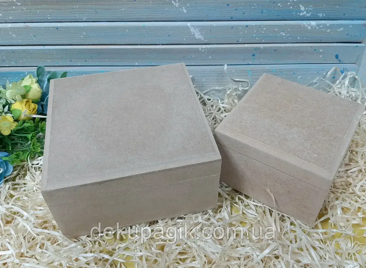 Скринька 13,5х13,5х8см на петлях з фрезою, мдф 6мм, фото 1