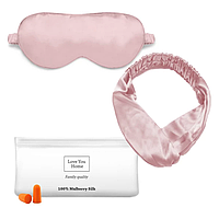 Шелковый набор для сна 4в1 Розовый, повязка на глаза, повязка для волос, беруши