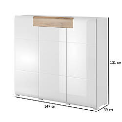 Високий комод із дверцятами Toledo 147 см білий глянець та дуб сан-ремо світлий у кімнату