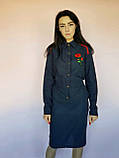 Сукня-сорочка жіноча на гудзиках з вишивкою Exclusive Темно-синя, фото 4
