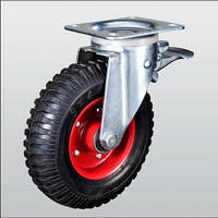 Бандажное колесо для тачки 200 мм в поворотном кронштейне с тормозом на площадке