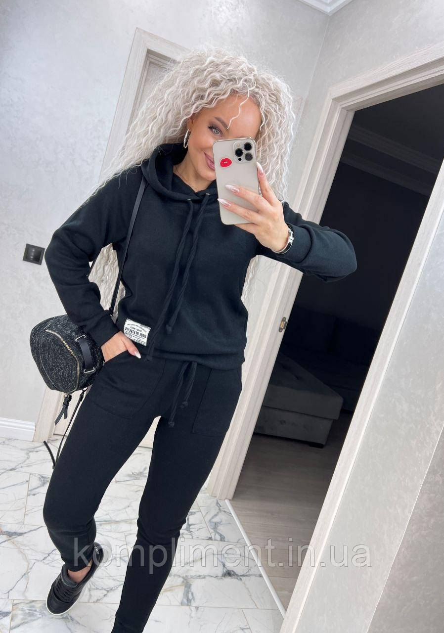 Жіночий модний теплий ангоровий спортивний костюм, чорний