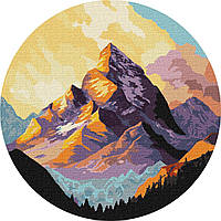 Кругла картина малювання за номерами гірські пейзажі D 29 см Картини по цифрах на полотні Фарби природи Картина за номерами Ідейка