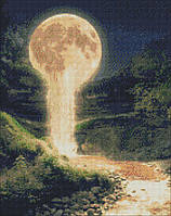 Алмазная мозаика круглыми камнями абстракция Картины стразами на подрамнике Лунный водопад 40х50 Идейка 7168