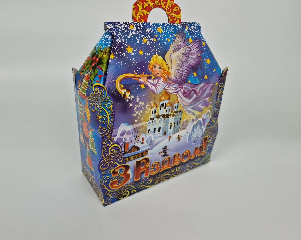 Новорічна подарункова картонна коробка для цукерок (1000-1200гм) З Різдвом! No201 (1 шт.), фото 1