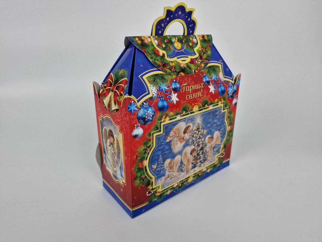 Новорічна подарункова картонна упаковка для цукерок (10000 гм) ангели No202 (1 шт.), фото 1