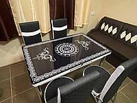 Обеденный комплект стол и 4 стула 3D рисунок Калёное стекло Турция