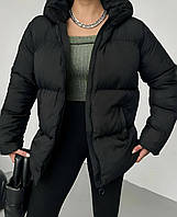 Женская зимняя курточка, оверсайз, с капюшоном, черная