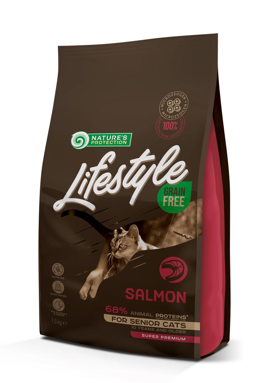 Сухий беззерновий корм для літніх кішок з лососем Lifestyle Grain Free Salmon Senior Cat 1,5 кг.