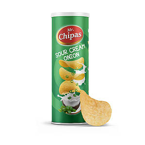 Чипси Mr. Chipas Sour cream and onion, сметана та цибуля, 160 г, 24 пачки/ящи