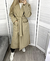 Длинное бежевое кашемировое женское пальто