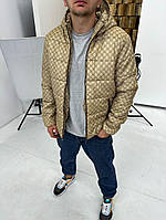 Теплая мужская демисезонная куртка с капюшоном на молнии светло-коричневая (Турция) - S, M, L, XL