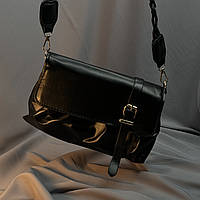Стильная мини сумка клатч багет на ремешке, сумочка небольшая для девушки черная