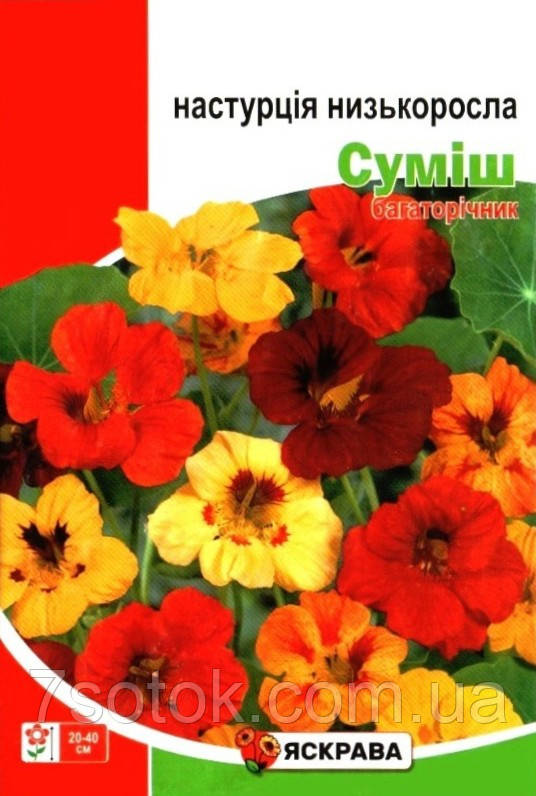 Насіння настурцiї Низькоросла суміш, ТМ Яскрава, 10г