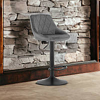 Барный стул со спинкой Bonro B-074 велюр серый с черным основанием комфортный поворотный
