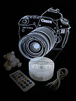 3d лампа Фотоаппарат, подарок для фотографа, светильник или ночник, 7 цветов, 4 режима и пульт