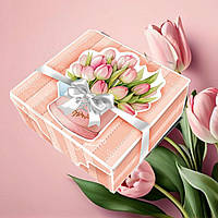 Праздничная коробка шкатулка с открыткой "Тюльпаны"