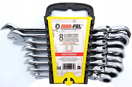 Ріжково-накидні ключі з тріскачкою на кардані Mar-Pol M58608 8 шт.! 8-19 мм